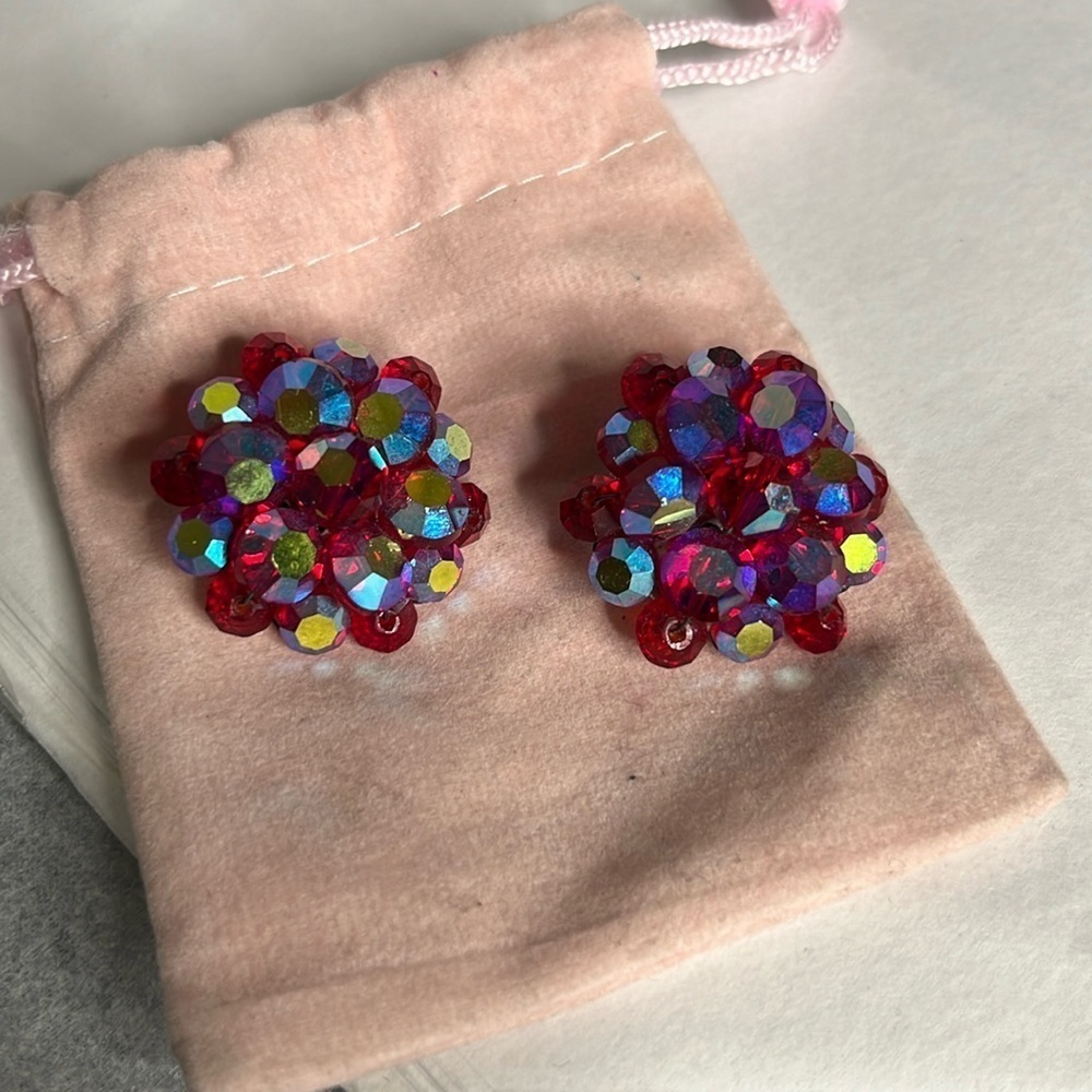 Women’s Clip On Red Pink Earrings